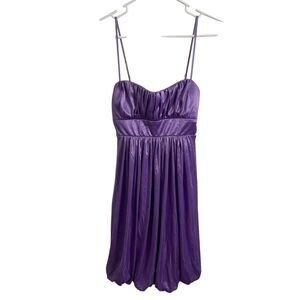 Y2K Ruby Rox Satin Babydoll Mini Dress S Purple Ruched McBling Emo Scene Bubble